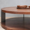 walnut round coffee table with steel base