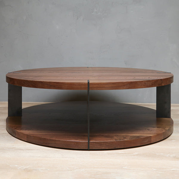 open concept walnut coffee table 