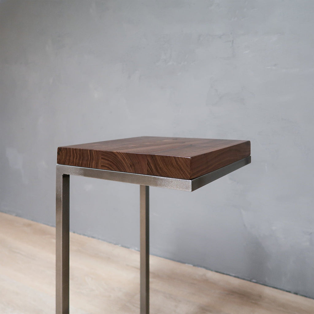 Walnut C shape side table