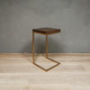 Walnut C shape side table with gold base