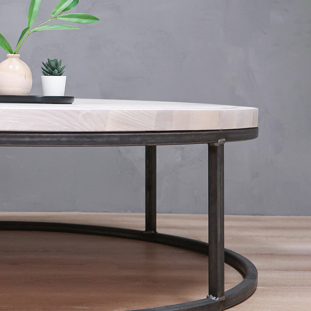 Round White Coffee Table with Grey Base