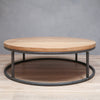 round white oak with steel base coffee table